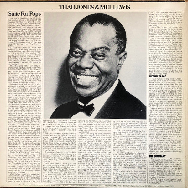 Thad Jones & Mel Lewis : Suite For Pops (LP, Album, Gat)