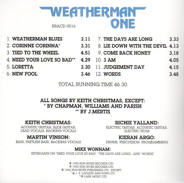 The Keith Christmas Band : Weatherman One (CD, Album)