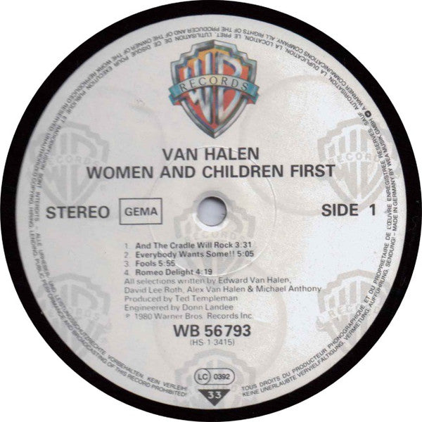 Van Halen : Women And Children First (LP, Album, RE)