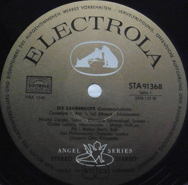 Wolfgang Amadeus Mozart / Nicolai Gedda ‧ Gundula Janowitz ‧ Walter Berry ‧ Gerhard Unger ‧ Lucia Popp ‧ Elisabeth Schwarzkopf ‧ Christa Ludwig ‧ Ruth-Margret Pütz ‧ Marga Höffgen ‧ Franz Crass ‧ Gottlob Frick ‧ Philharmonia Chorus , Einstudierung Wilhelm : Die Zauberflöte (Gesamtaufnahme) (3xLP + Box)