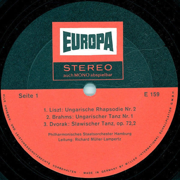 Philharmonisches Staatsorchester Hamburg, Richard Müller-Lampertz, Johannes Brahms, Franz Liszt, Antonín Dvořák : Ungarische Tänze Nr.1, Nr.5 Und Nr.6 / Ungarische Rhapsodie Nr.2 / Slawische Tänze Op.46·Nr.1, Nr.3 Und Nr.8 · Op.72·Nr.2 (LP, Album)