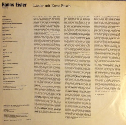 Hanns Eisler : Lieder Mit Ernst Busch (LP, Album)