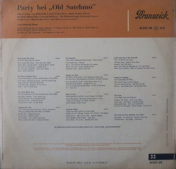 Louis Armstrong And His All-Stars : Party Bei „Old Satchmo" (10", Mono)