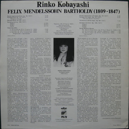 Felix Mendelssohn-Bartholdy, Rinko Kobayashi : Pieśni Bez Słów (LP, Album)