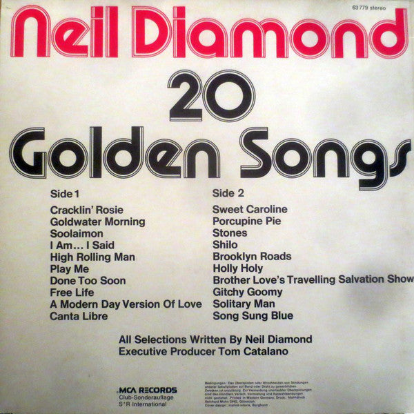 Neil Diamond : 20 Golden Songs (LP, Comp, Club)