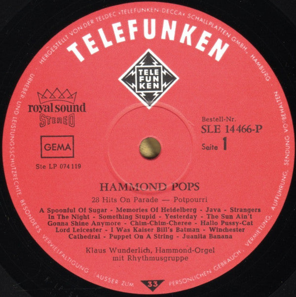 Klaus Wunderlich : Hammond Pops (28 Hits On Parade) (LP, Album)