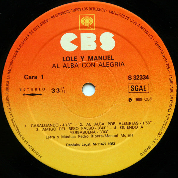 Lole Y Manuel : Al Alba Con Alegria (LP, Album, RE, Gat)