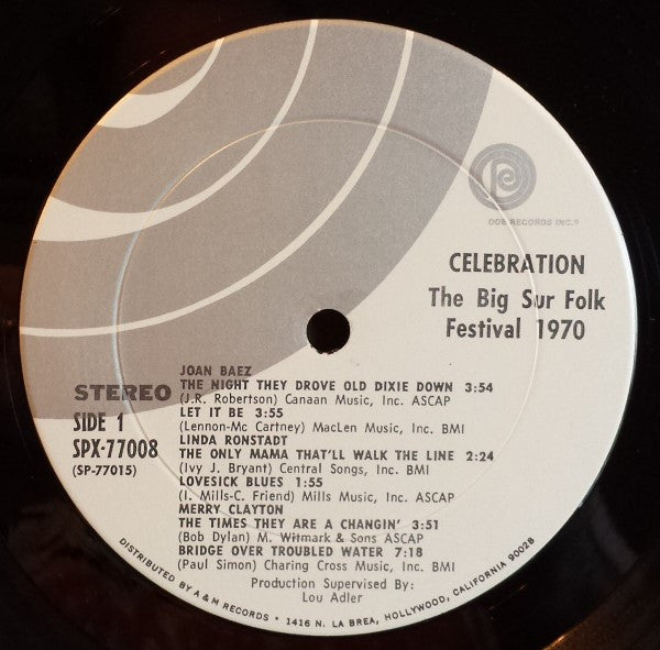 Various : Celebration Recorded Live Big Sur Folk Festival Monterey, California 1970 (LP, Comp, Gat)