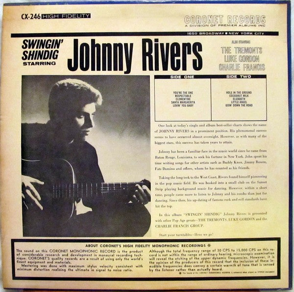 Johnny Rivers, The Tremonts, Luke Gordon (2), Charlie Francis (4) : Swingin' Shindig (LP, Comp, Mono)