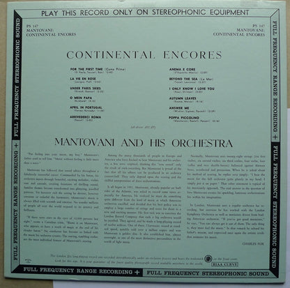 Mantovani And His Orchestra : Mantovani Continental Encores (LP)