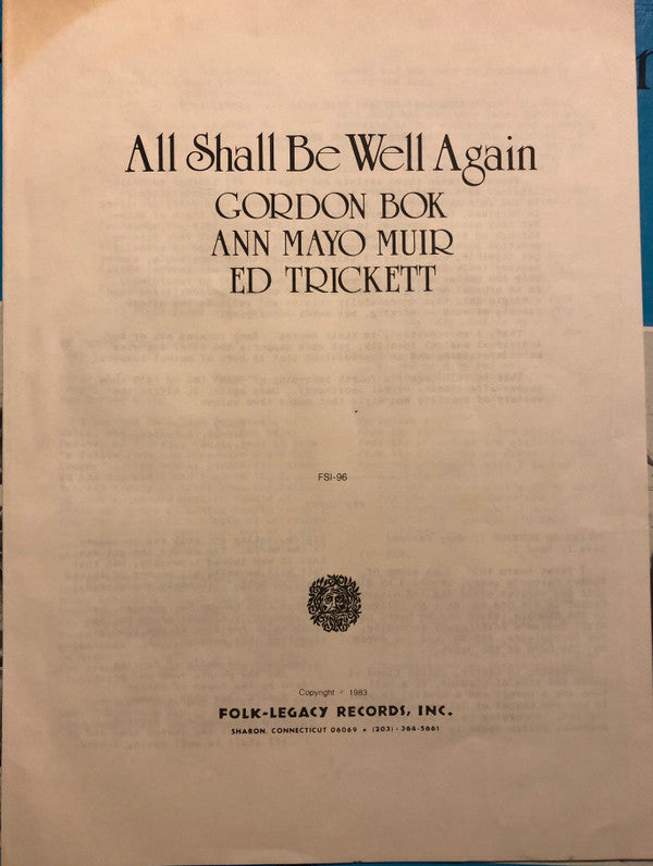 Gordon Bok, Ann Mayo Muir, Ed Trickett : All Shall Be Well Again (LP, Album)