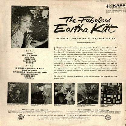 Eartha Kitt : The Fabulous Eartha Kitt (LP, Album, RP)