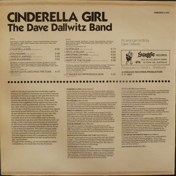 Dave Dallwitz Jazz Band : Cinderella Girl (LP)