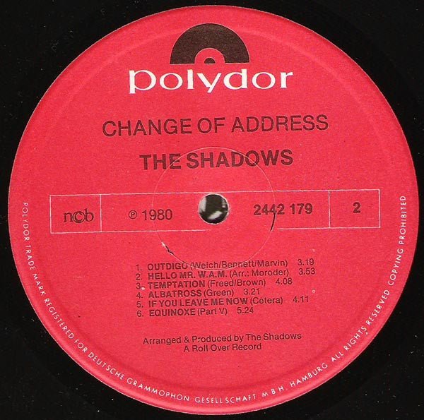 The Shadows : Change Of Address (LP, Album)