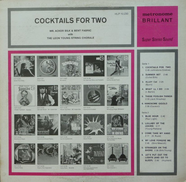 Acker Bilk & Bent Fabric With The Leon Young String Chorale : Cocktails For Two (LP, Album, RE)