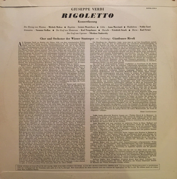 Giuseppe Verdi, Licinio Montefusco, Anna Maccianti, Michele Molese, Nedda Casei, Federico Davià, Wiener Staatsopernchor Und Orchester Der Wiener Staatsoper, Gianfranco Rivoli : Rigoletto - Oper In 3 Akten (LP, Album)