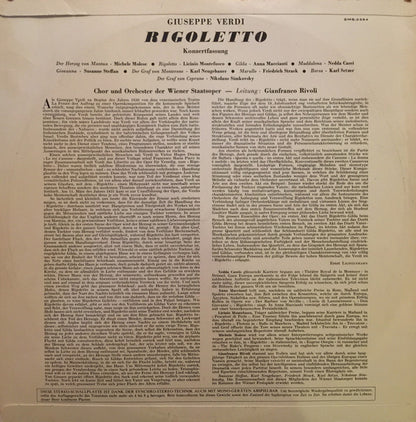 Giuseppe Verdi, Licinio Montefusco, Anna Maccianti, Michele Molese, Nedda Casei, Federico Davià, Wiener Staatsopernchor Und Orchester Der Wiener Staatsoper, Gianfranco Rivoli : Rigoletto - Oper In 3 Akten (LP, Album)