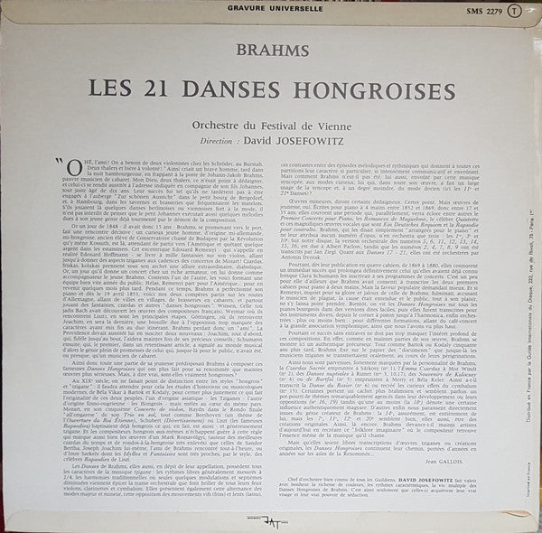 Johannes Brahms / Wiener Festspielorchester, David Josefowitz : Danses Hongroises (LP)