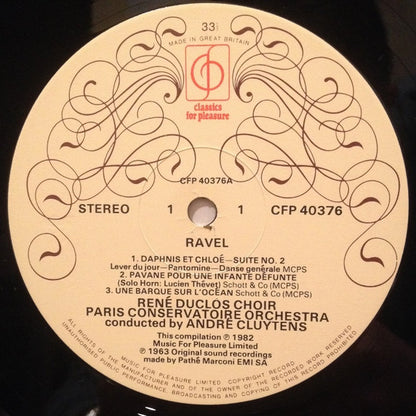 Maurice Ravel, Chœurs Du Conservatoire De Paris, Les Chœurs René Duclos Conducted By André Cluytens : Daphnis Et Chloé - Suite No. 2 & Other Orchestral Works (LP, Comp)