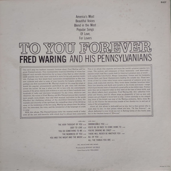 Fred Waring & The Pennsylvanians : To You Forever (LP, Mono)