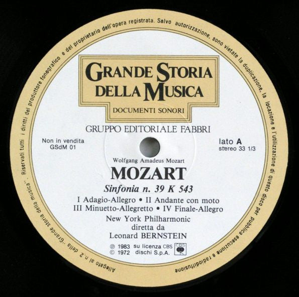 Wolfgang Amadeus Mozart : Sinfonia N. 39 K 543 - Sinfonia N. 40 K 550 (LP)