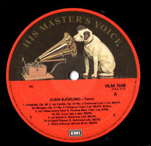 Jussi Björling : Arias And Songs By Beethoven, Elgar, Flotow, Puccini, Rossini, Verdi (LP, Comp, Mono, RE, RP)