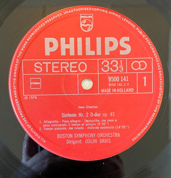 Jean Sibelius - Sir Colin Davis, Boston Symphony Orchestra : Symphony No. 2  (LP)