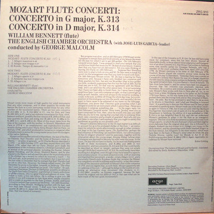 Wolfgang Amadeus Mozart, William Bennett (3), English Chamber Orchestra, George Malcolm : Flute Concerti (Concerti In G Major K.313 & D Major K.314) (LP)