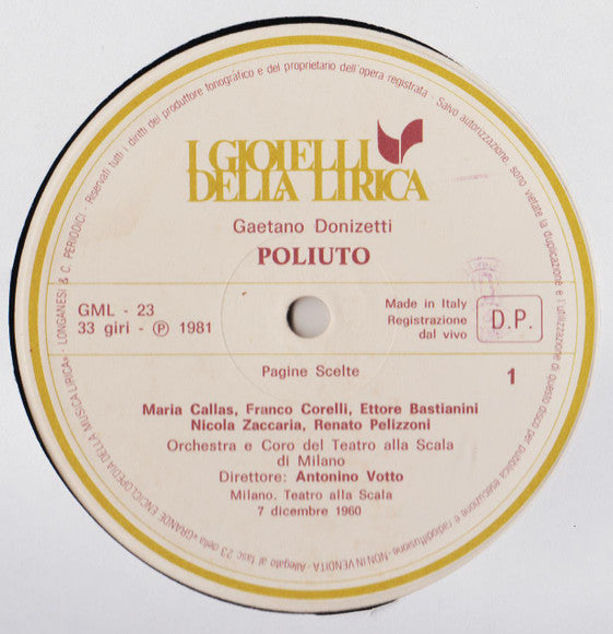 Gaetano Donizetti - Coro Del Teatro Alla Scala E Orchestra Del Teatro Alla Scala - Antonino Votto - Maria Callas - Franco Corelli - Ettore Bastianini : Poliuto (LP, Gat)