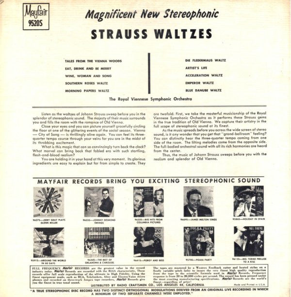 The Royal Viennese Symphonic Orchestra : Strauss Waltzes (LP, Album, Yel)