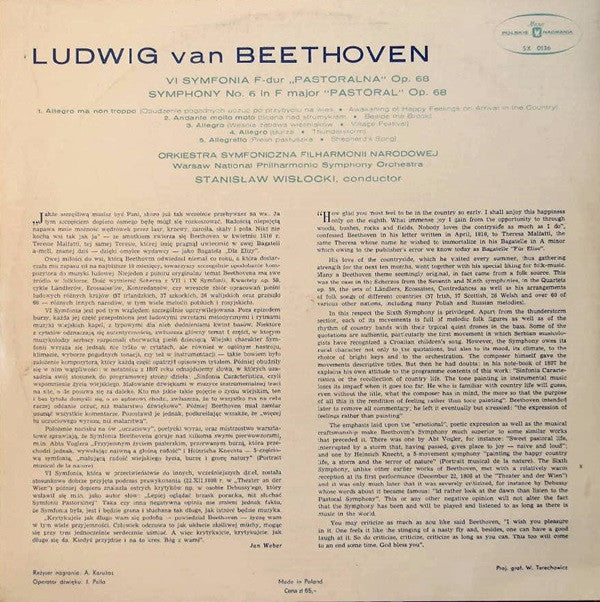 Ludwig van Beethoven, Orkiestra Symfoniczna Filharmonii Narodowej, Stanislaw Wislocki : VI Symfonia "Pastoralna" F-dur Op. 68  (LP, Album, RE, Bla)