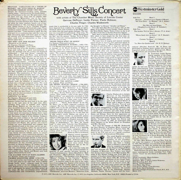 Beverly Sills With Artists Of The The Chamber Music Society Of Lincoln Center : Beverly Sills Concert (LP)