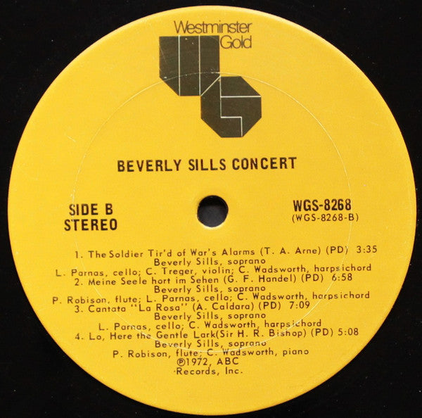 Beverly Sills With Artists Of The The Chamber Music Society Of Lincoln Center : Beverly Sills Concert (LP)