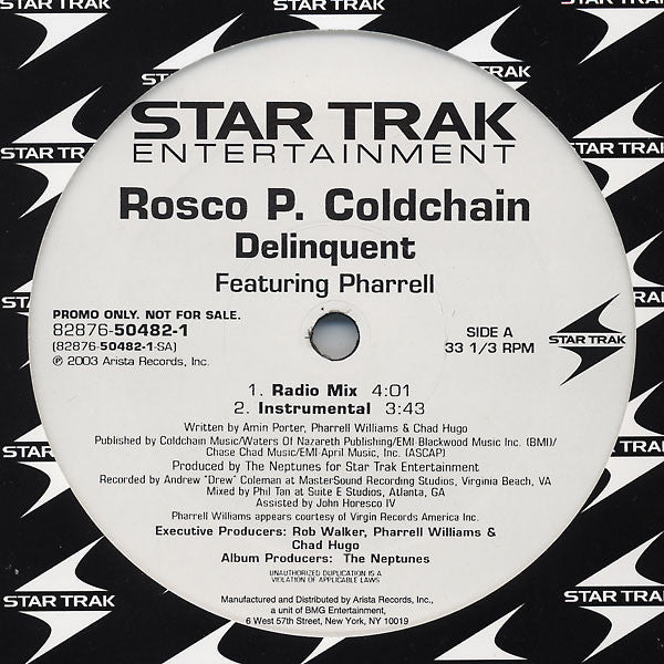 Rosco P. Coldchain Featuring Pharrell Williams : Delinquent (12", Promo)