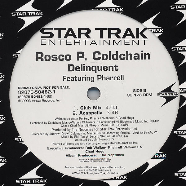 Rosco P. Coldchain Featuring Pharrell Williams : Delinquent (12", Promo)