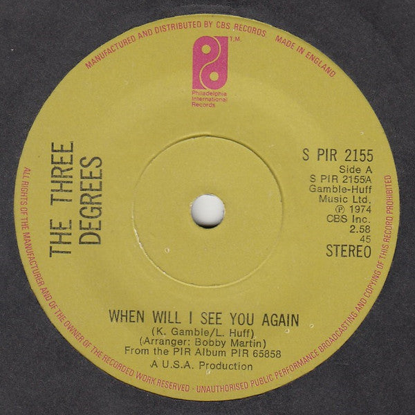 The Three Degrees : When Will I See You Again (7", Single, Sol)