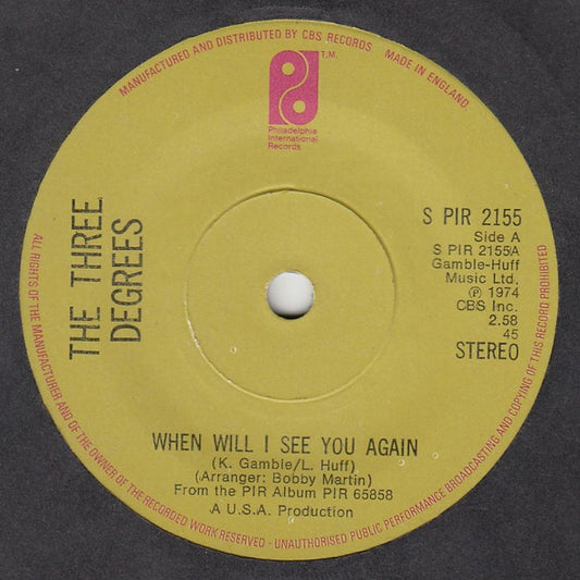 The Three Degrees : When Will I See You Again (7", Single, Sol)