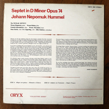 Johann Nepomuk Hummel - The Neckar Septett : Septet In D-Minor - Opus 74 (LP)