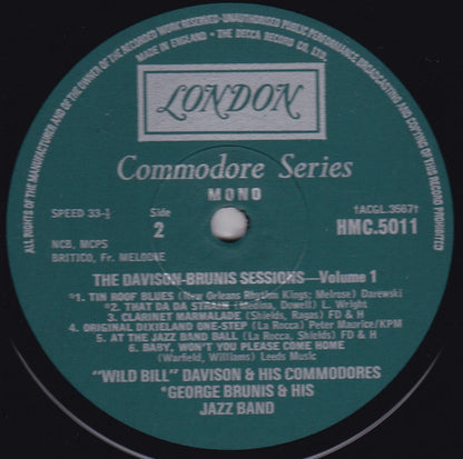 Wild Bill Davison And His Commodores, George Brunies And His Jazz Band : The Davison-Brunis Sessions Vol. 1 (LP, Comp, Mono)