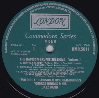 Wild Bill Davison And His Commodores, George Brunies And His Jazz Band : The Davison-Brunis Sessions Vol. 1 (LP, Comp, Mono)