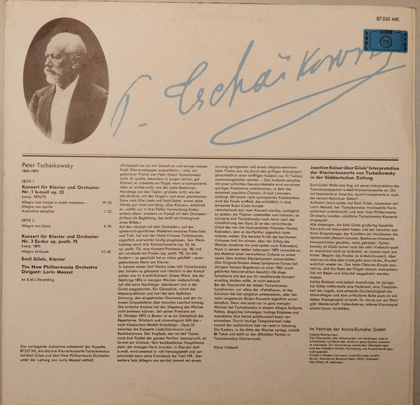 Pyotr Ilyich Tchaikovsky, New Philharmonia Orchestra, Lorin Maazel, Emil Gilels : Die Klavierkonzerte Nr. 1 + 3 B-Moll / Es-Dur (LP)