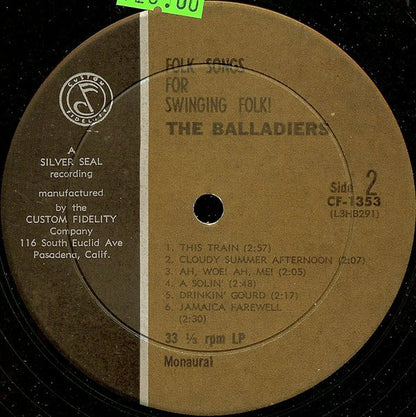 The Balladiers (2) : Folk Songs For Swinging Folk! (LP, Mono)