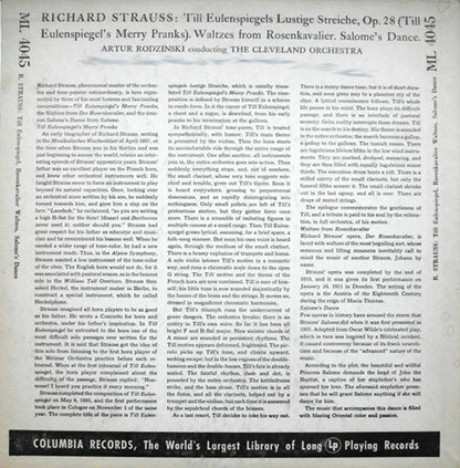 Richard Strauss - Artur Rodzinski Conducting The Cleveland Orchestra : Till Eulenspiegels Lustige Streiche ‧ Waltzes From Der Rosenkavalier ‧ Salome's Dance (LP, Album, Mono)