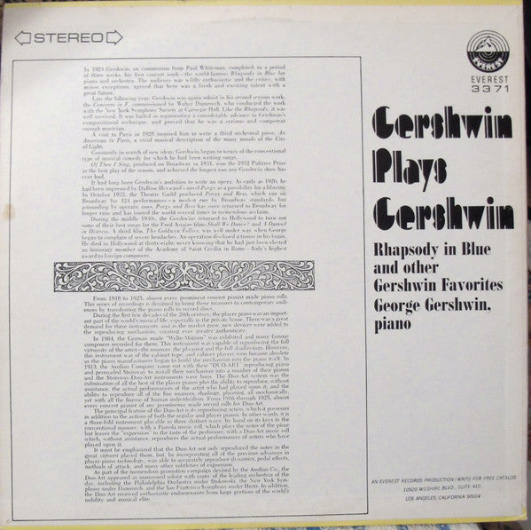 George Gershwin : Gershwin Plays Gershwin (LP)