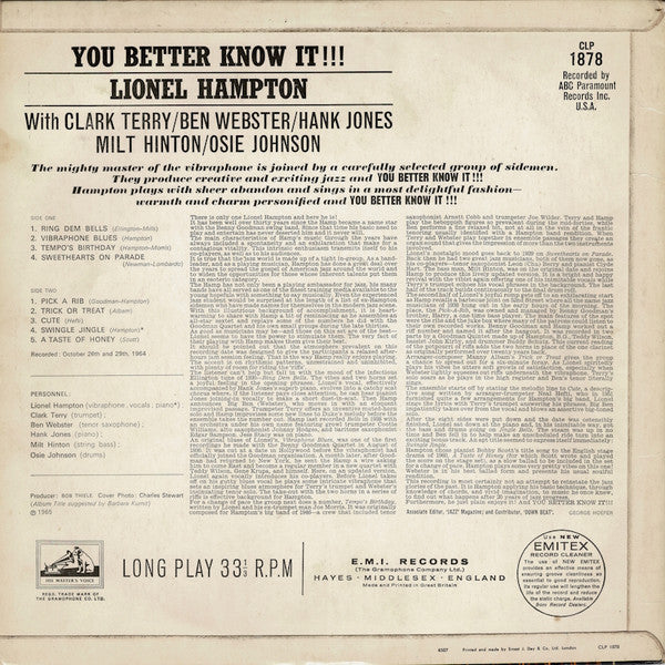 Lionel Hampton : You Better Know It!!! (LP, Album, Mono)