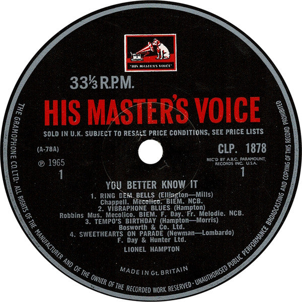 Lionel Hampton : You Better Know It!!! (LP, Album, Mono)