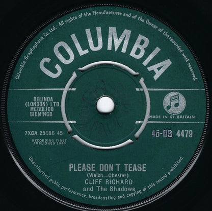 Cliff Richard & The Shadows : Please Don't Tease (7", Single)