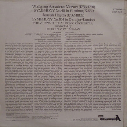 Wolfgang Amadeus Mozart / Joseph Haydn - Wiener Philharmoniker, Herbert Von Karajan : Mozart: Symphony No. 40/Haydn: Symphony No. 104 (LP, Album)