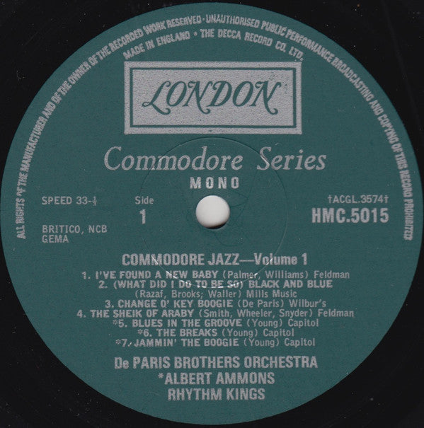 De Paris Brothers Orchestra - Albert Ammons And His Rhythm Kings - Sidney Bechet And His New Orleans Feetwarmers : Commodore Jazz Vol.1 (LP, Comp)