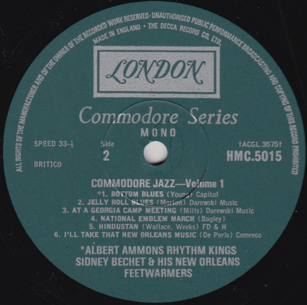 De Paris Brothers Orchestra - Albert Ammons And His Rhythm Kings - Sidney Bechet And His New Orleans Feetwarmers : Commodore Jazz Vol.1 (LP, Comp)